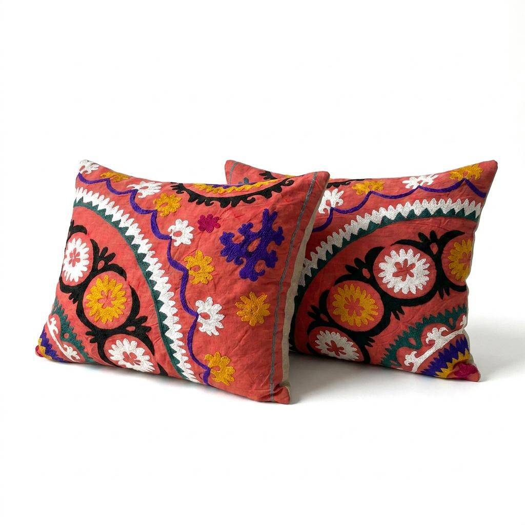Set of 2 vintage embroidered cushion covers 56x66 cm