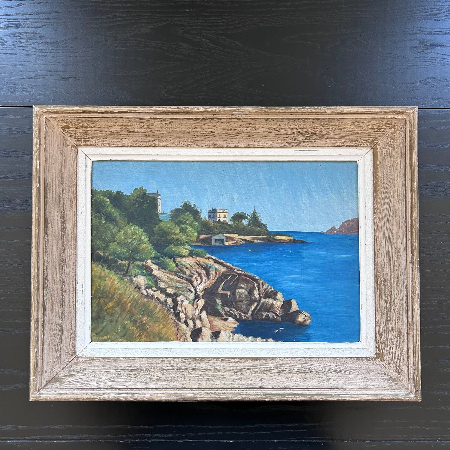 Old painting Villa on the sea