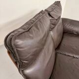 Vintage black leather Dreipunkt Scala design 2-seater sofa.