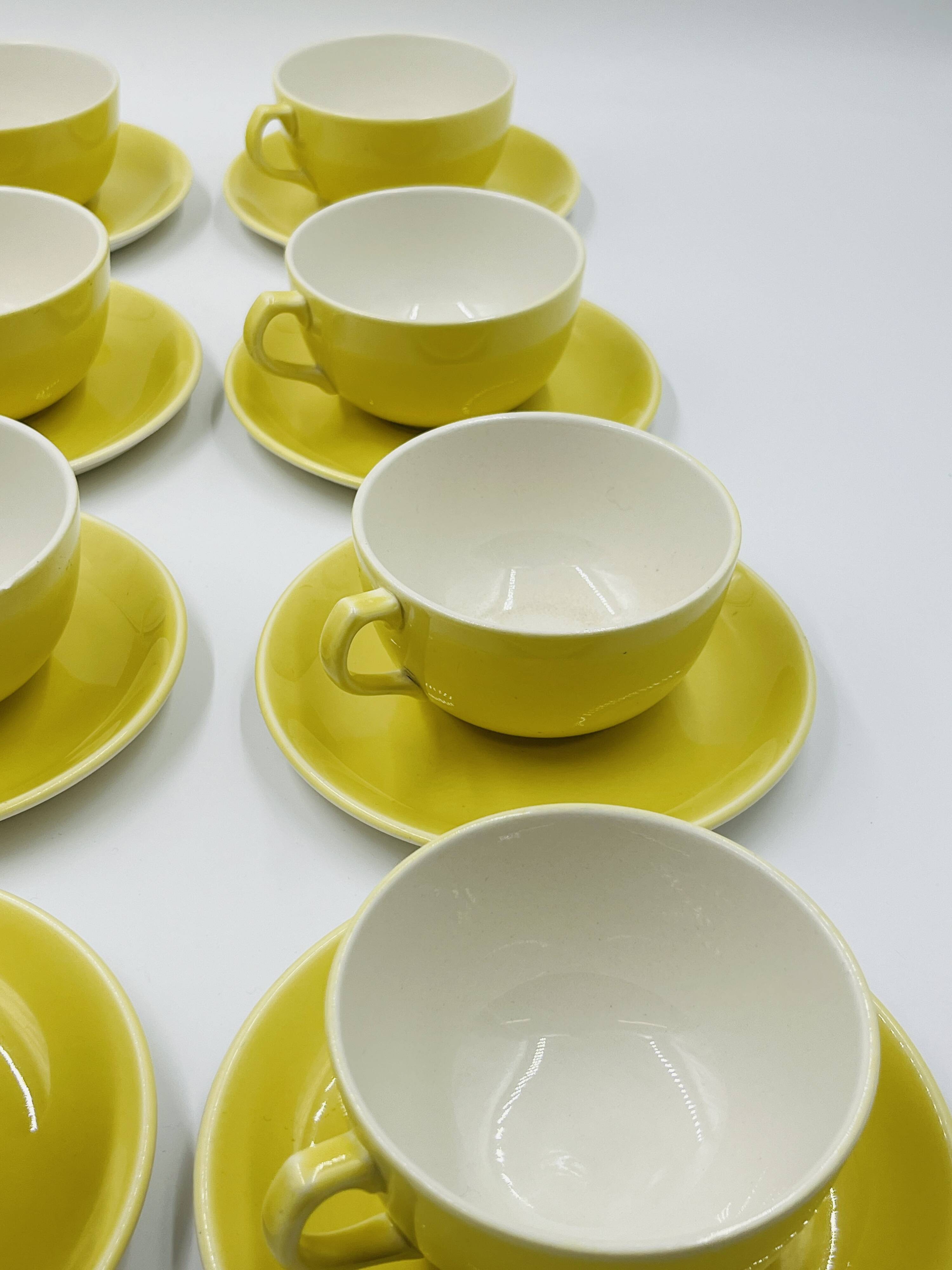 Set of 8 Vintage Boch Frères Yellow Cups and Saucers