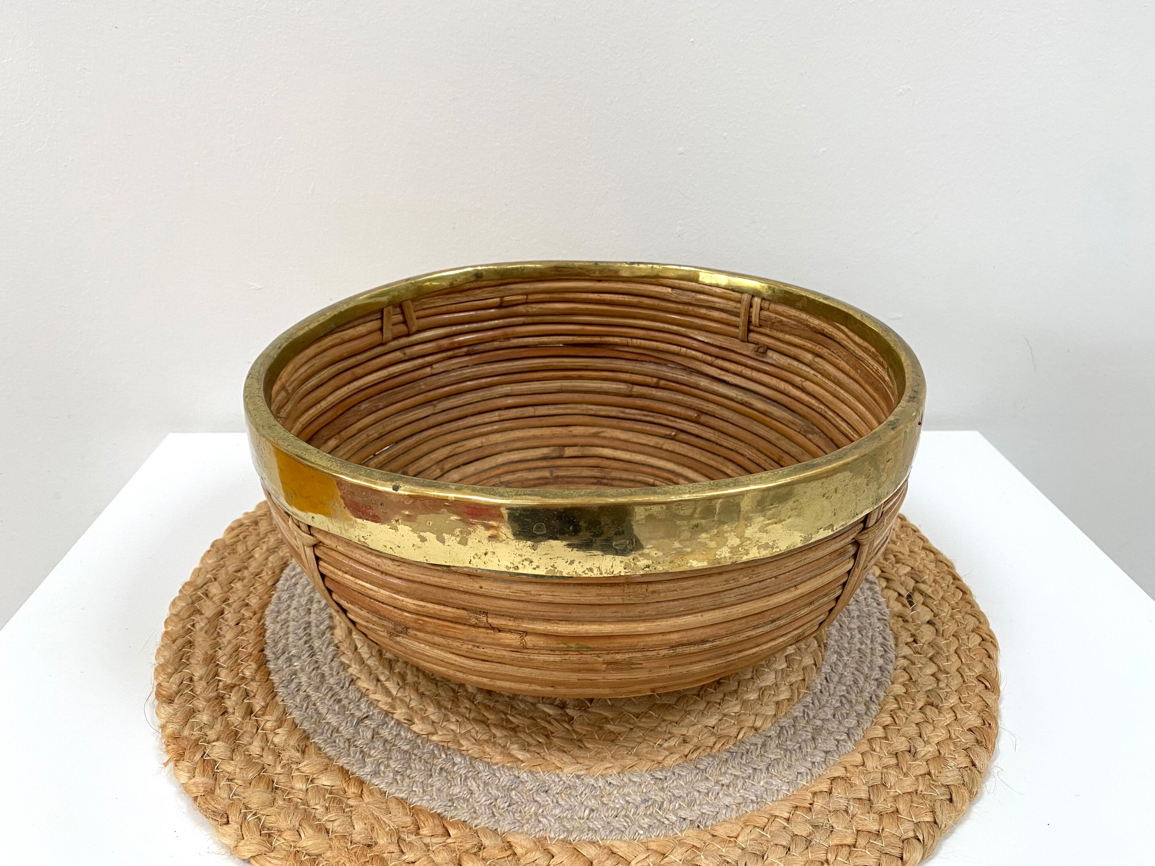 Basket in bamboo and brass from the 70s