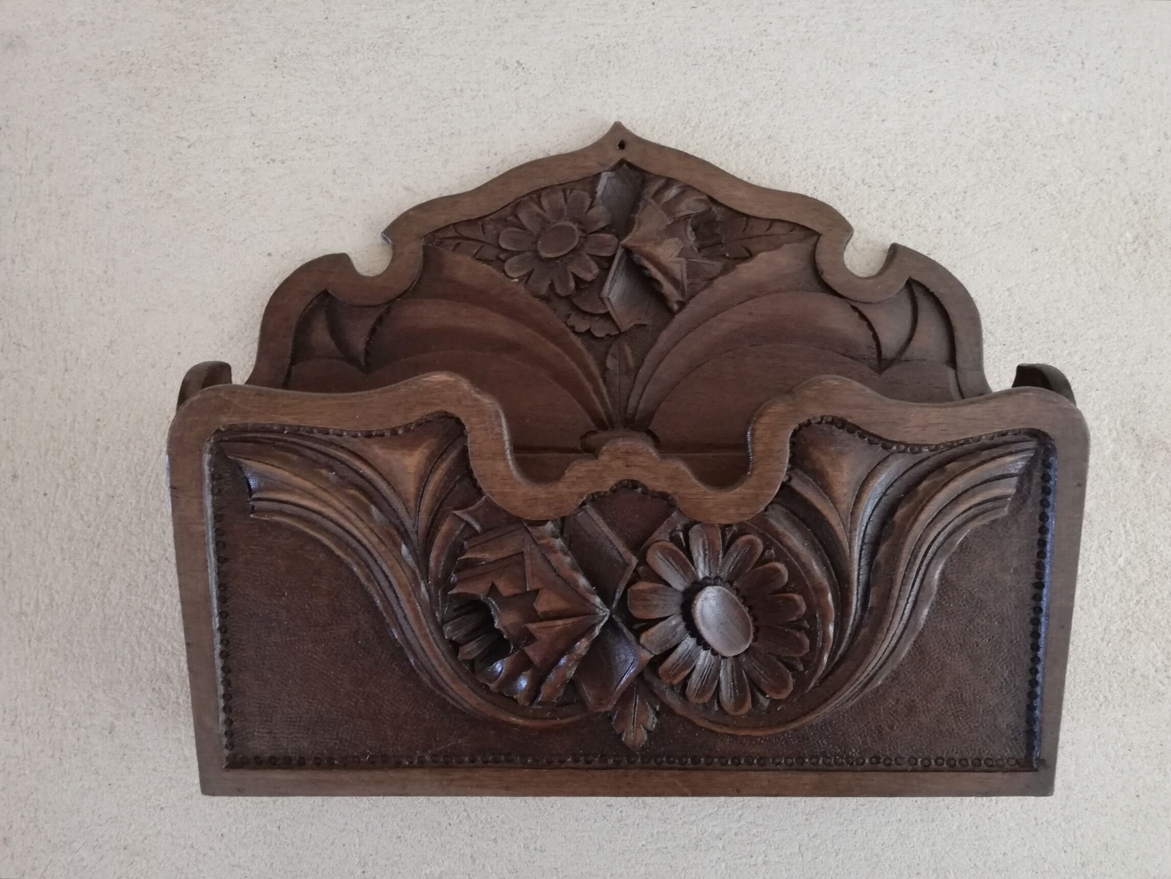 Old Black Forest style wall mail holder