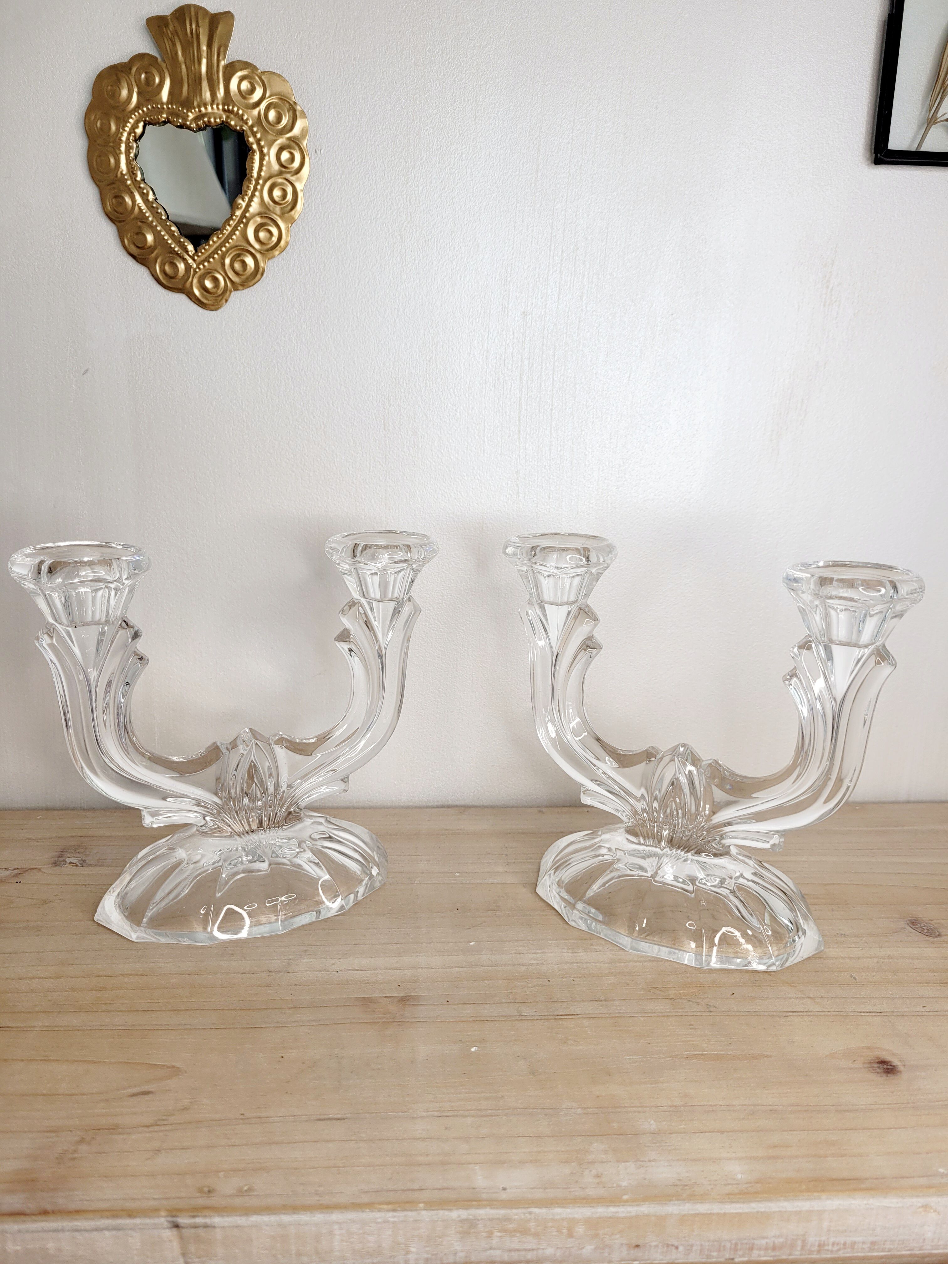 Pair of glass candle holders