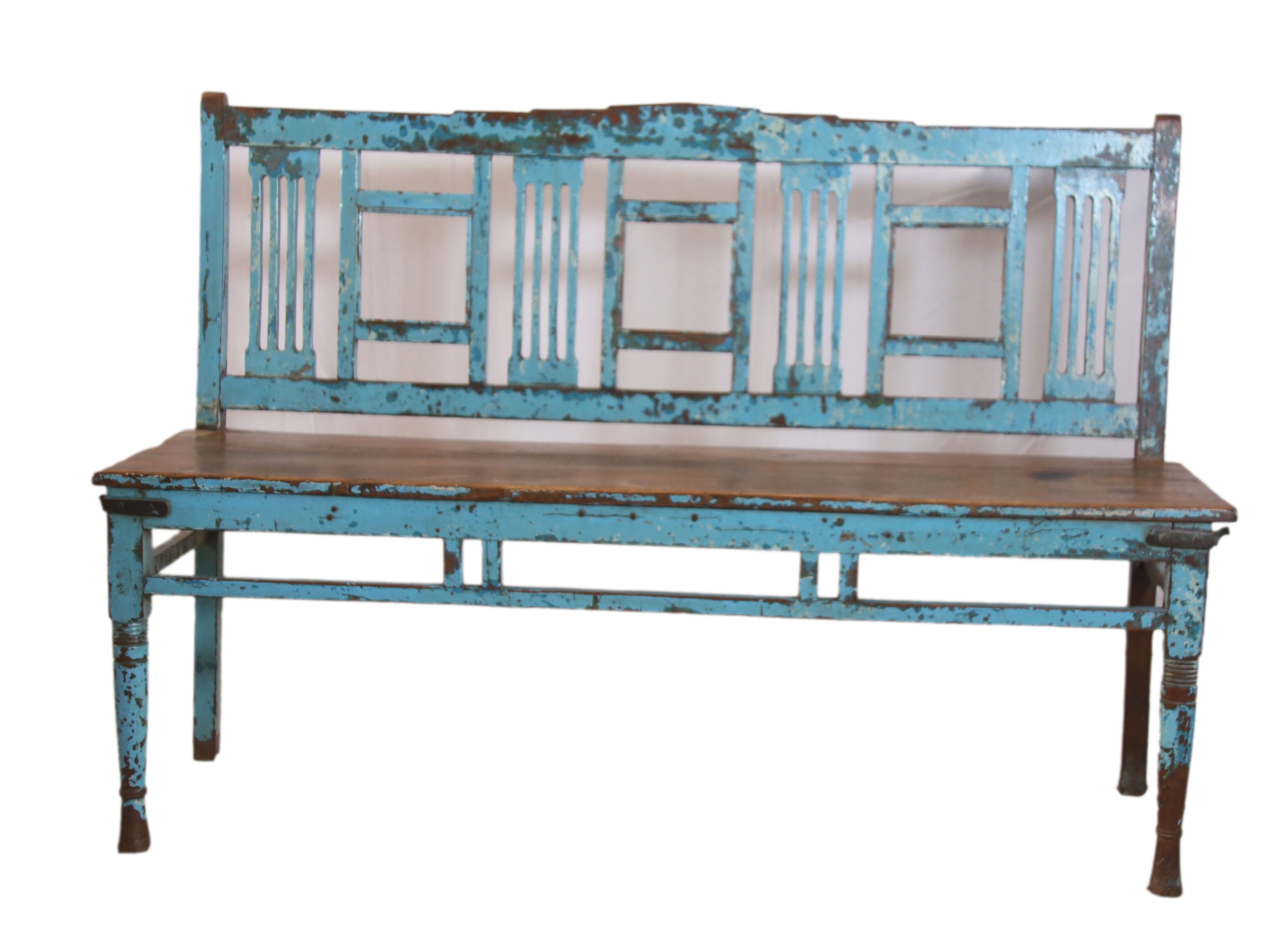 Banc colonial art déco en teck birman