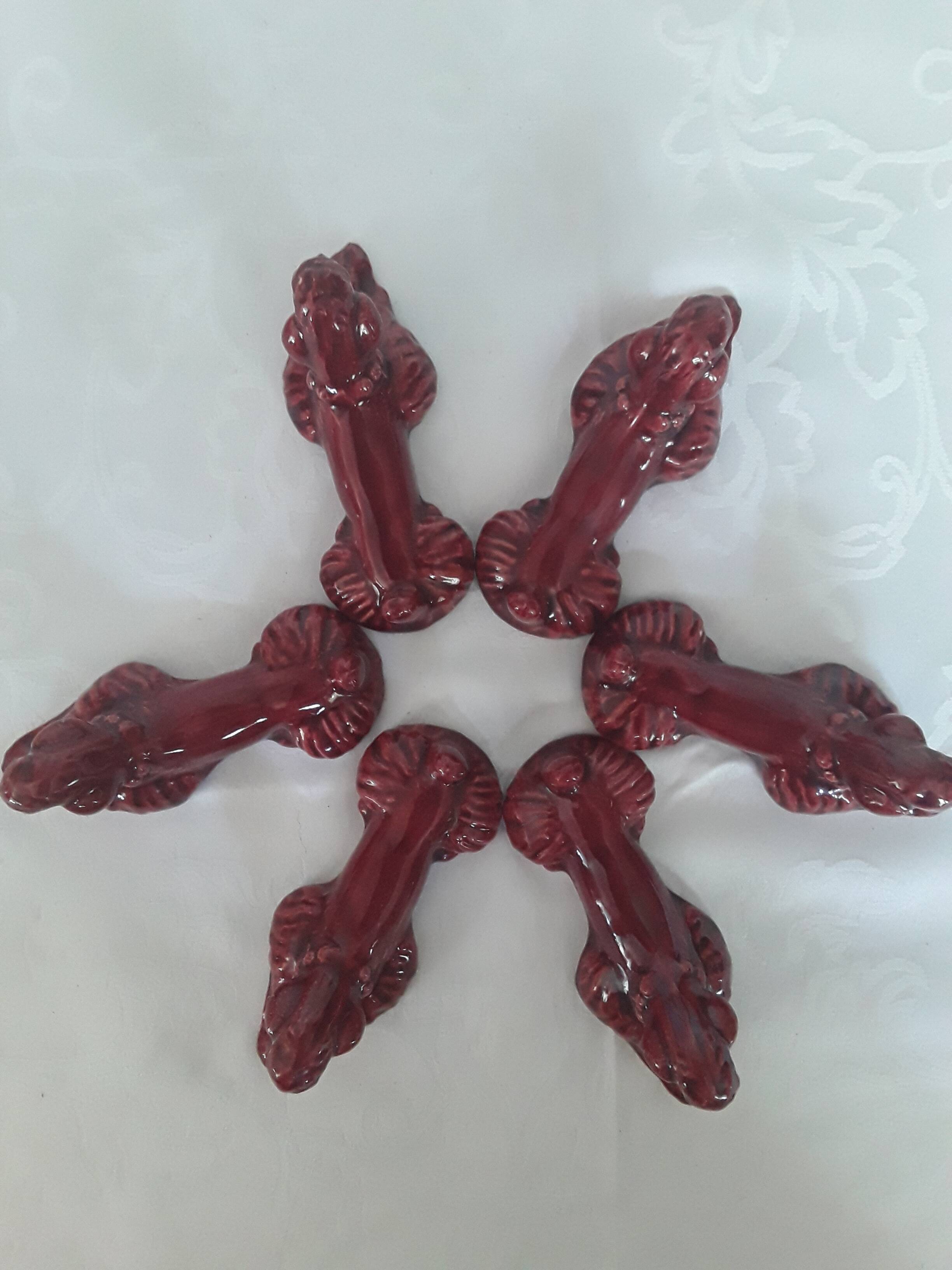 6 ceramic poodle dog knife holders