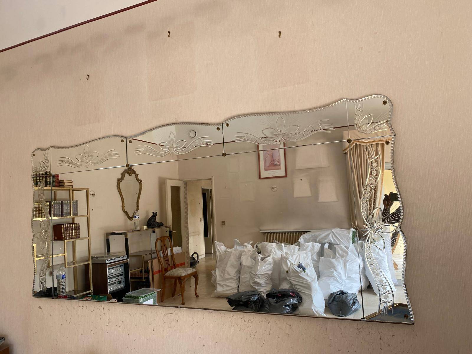 Art Deco sculpted bistro brasserie mirror 1960 225x100cm