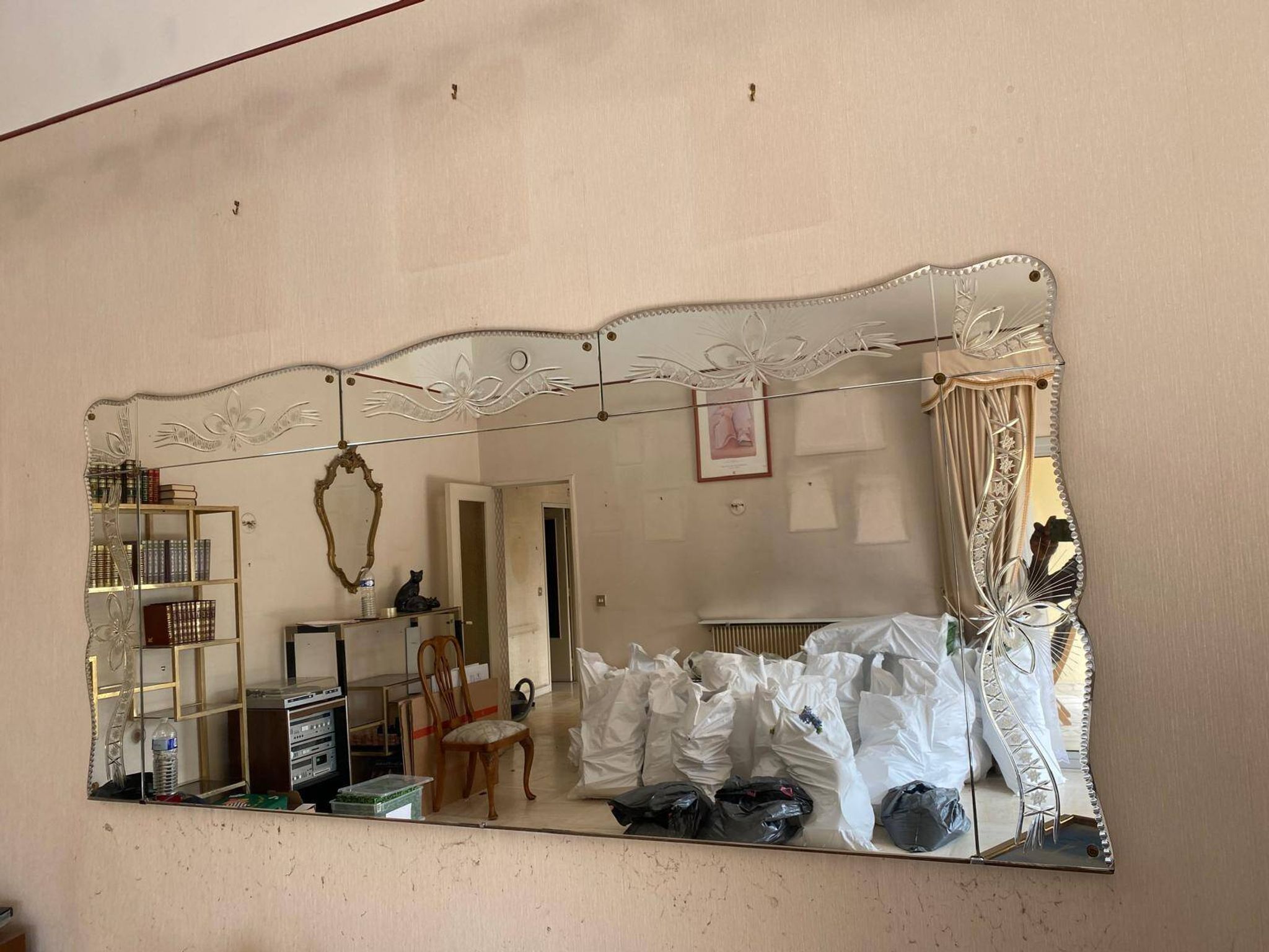 Miroir de bistrot brasserie art déco sculpté 1960 225x100cm