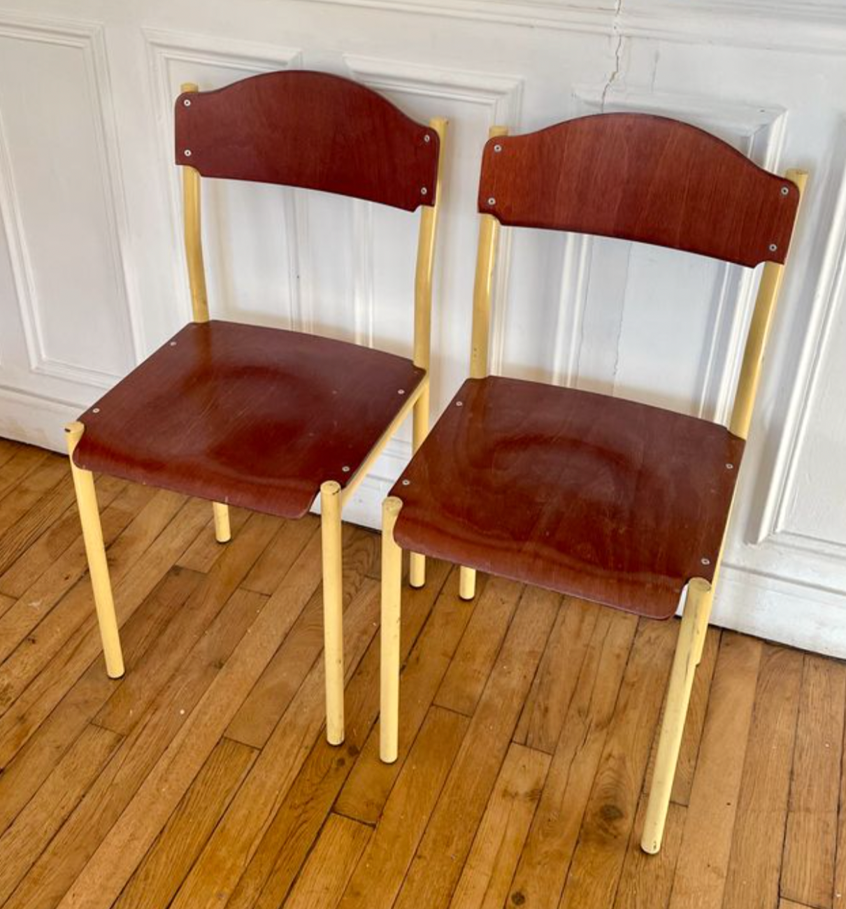 Pair of vintage industrial chair metal & wood, 1980