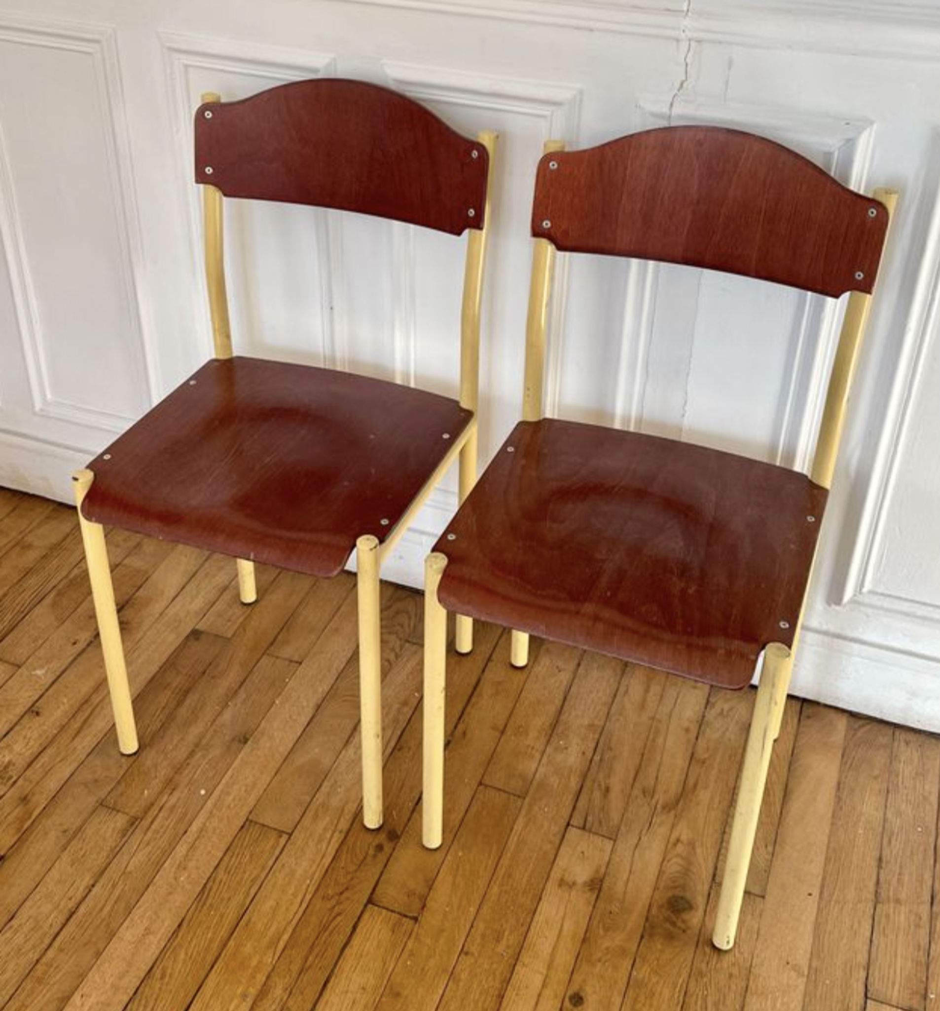 Pair of vintage industrial chair metal & wood, 1980