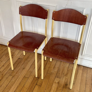 Pair of vintage industrial chair metal & wood, 1980