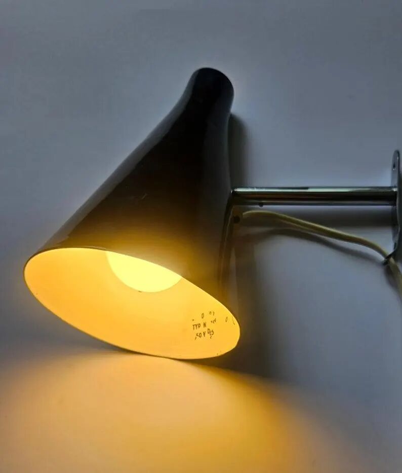 Rare Black Midcentury Adjustable Wall Lamp in style of Stilnovo, Lidokov, 1960s