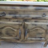 Low cabinet with two doors, a large drawer and its top which lifts up in solid wood