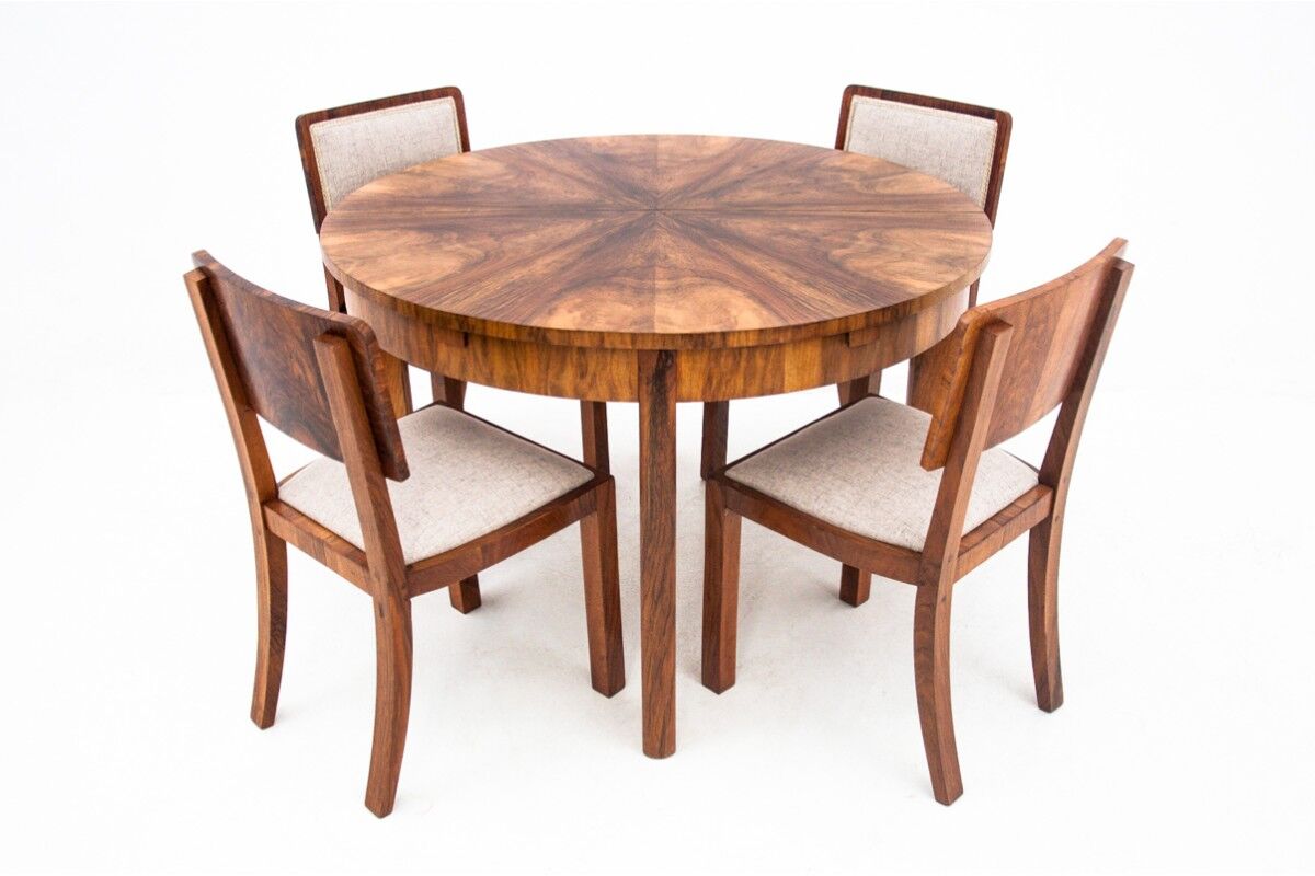 Art Deco dining set, table et 4 chairs, Poland, 1940s