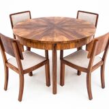 Art Deco dining set, table et 4 chairs, Poland, 1940s