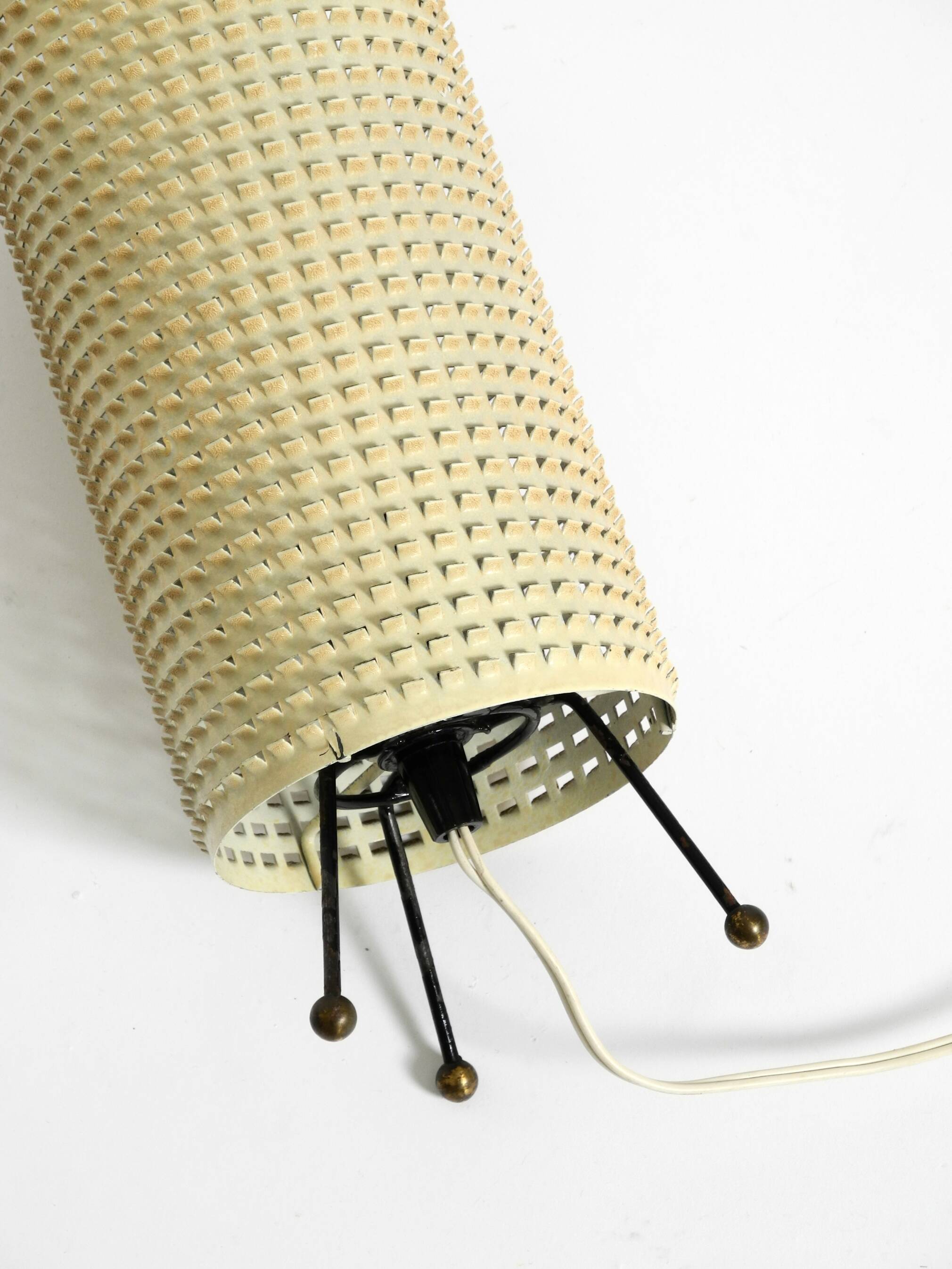 Original 1950s brass tripod table lamp with a perforated metal lampshade