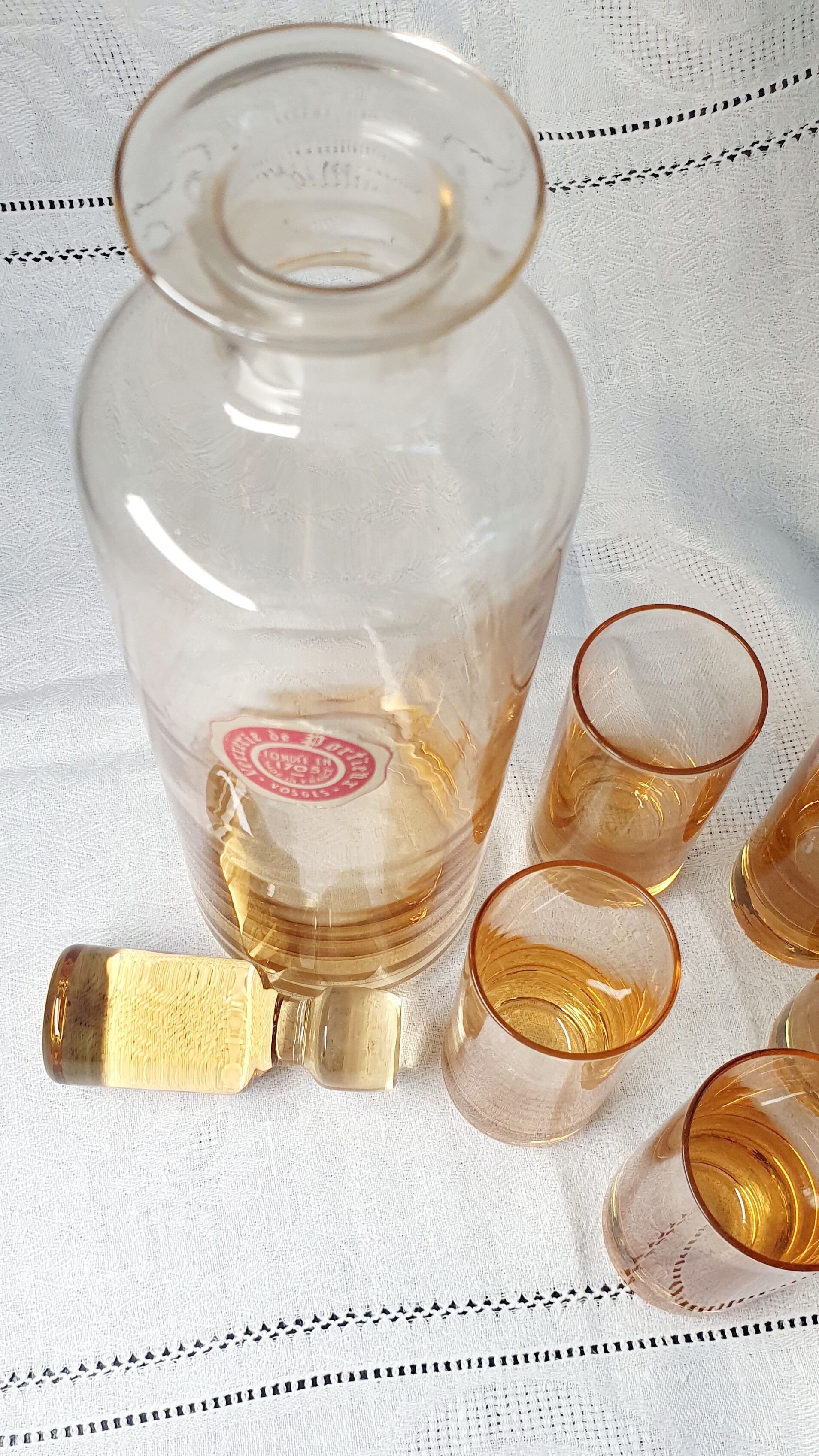 Portieux crystal decanter and its 5 glasses