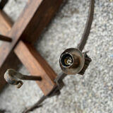 Castle chandelier in oak and cast iron 1950 60