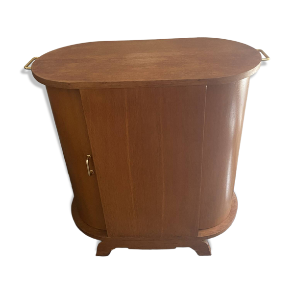 Meuble bar roulant rotatif en bois, années 50