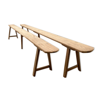 Pair of old large farm benches