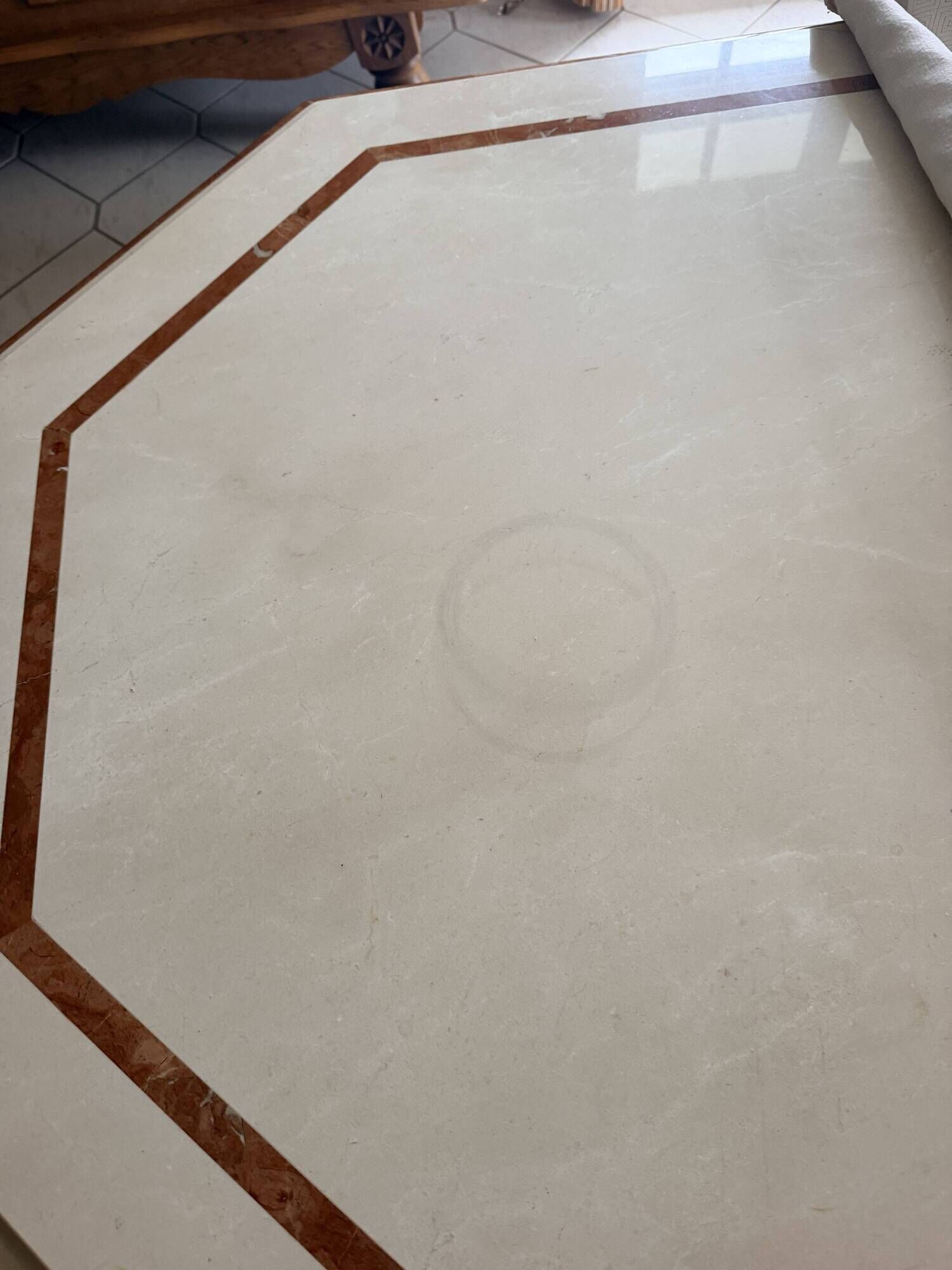 Large Crema Marfil & Alicante red marble table – 212 cm – 10 people