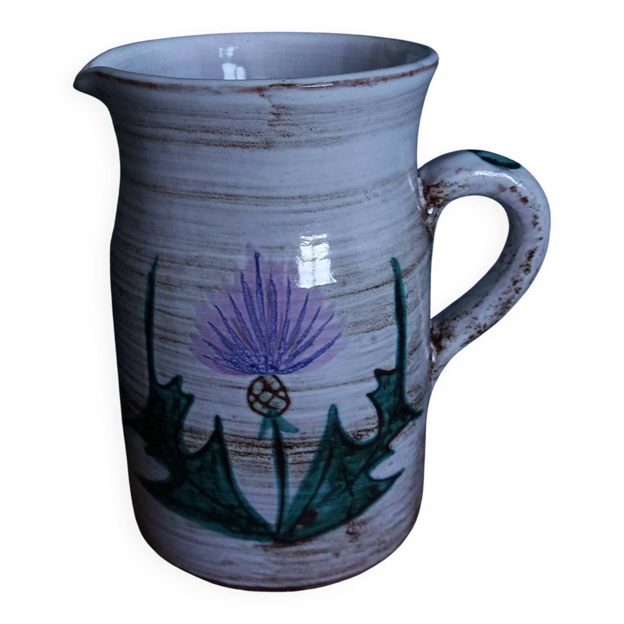 Decorative pitcher with thistle by Etienne Daniel, Vallauris