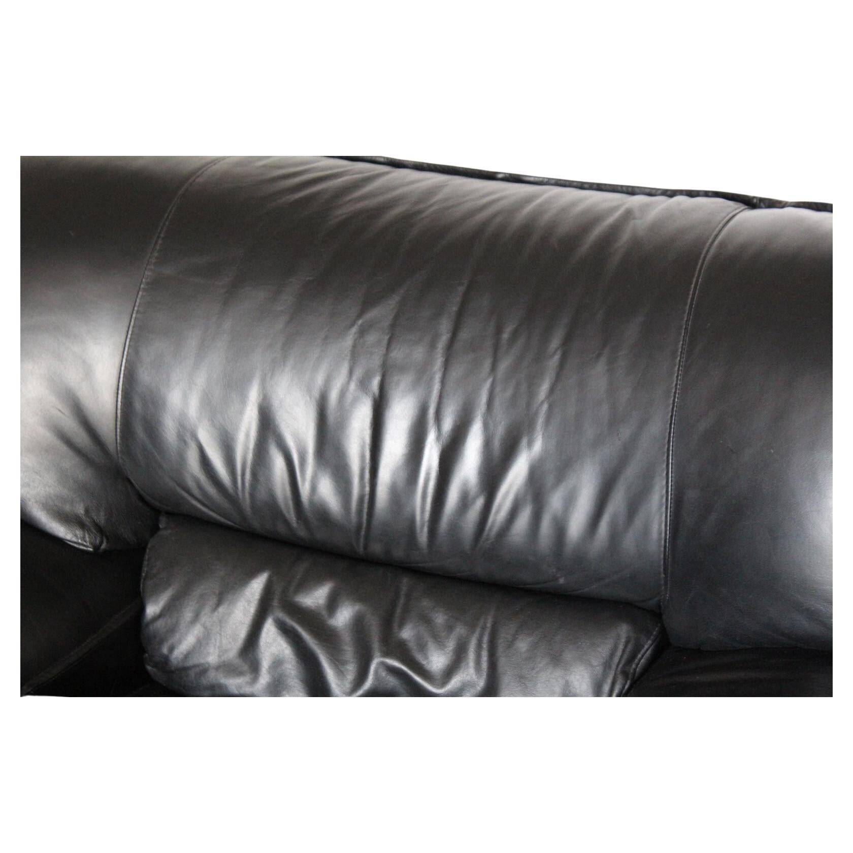 Post modern black leather armchair, Italy 1980 's