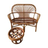 Rattan bench with vintage footrest
