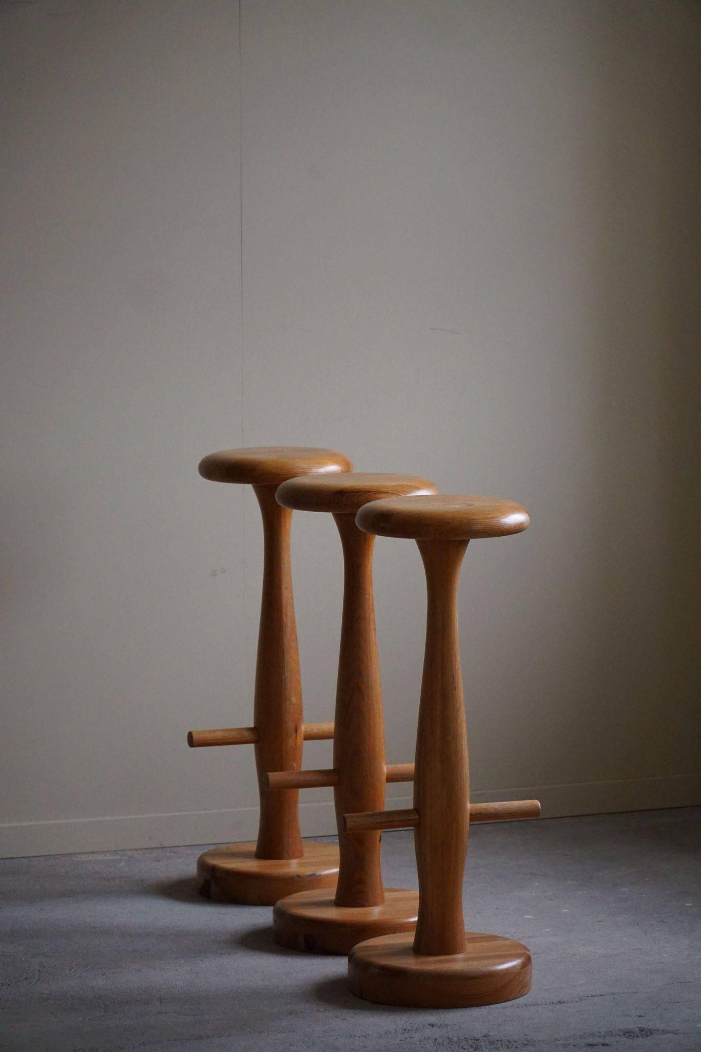 Set of 3 oak bar stools, mid-century Danish modern, Rainer Daumiller, 1960s.