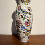 Glazed earthenware vase – floral and bird decoration –