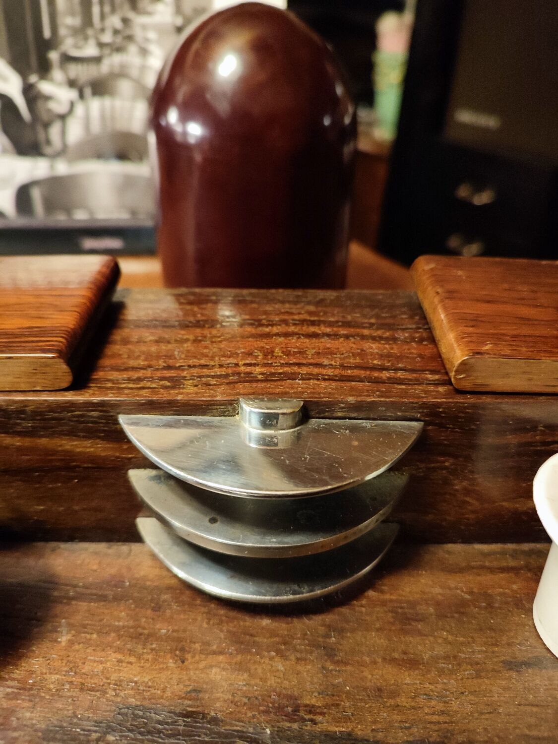Wood inkwell and zinc complete with porcelain inkwells