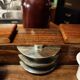 Wood inkwell and zinc complete with porcelain inkwells