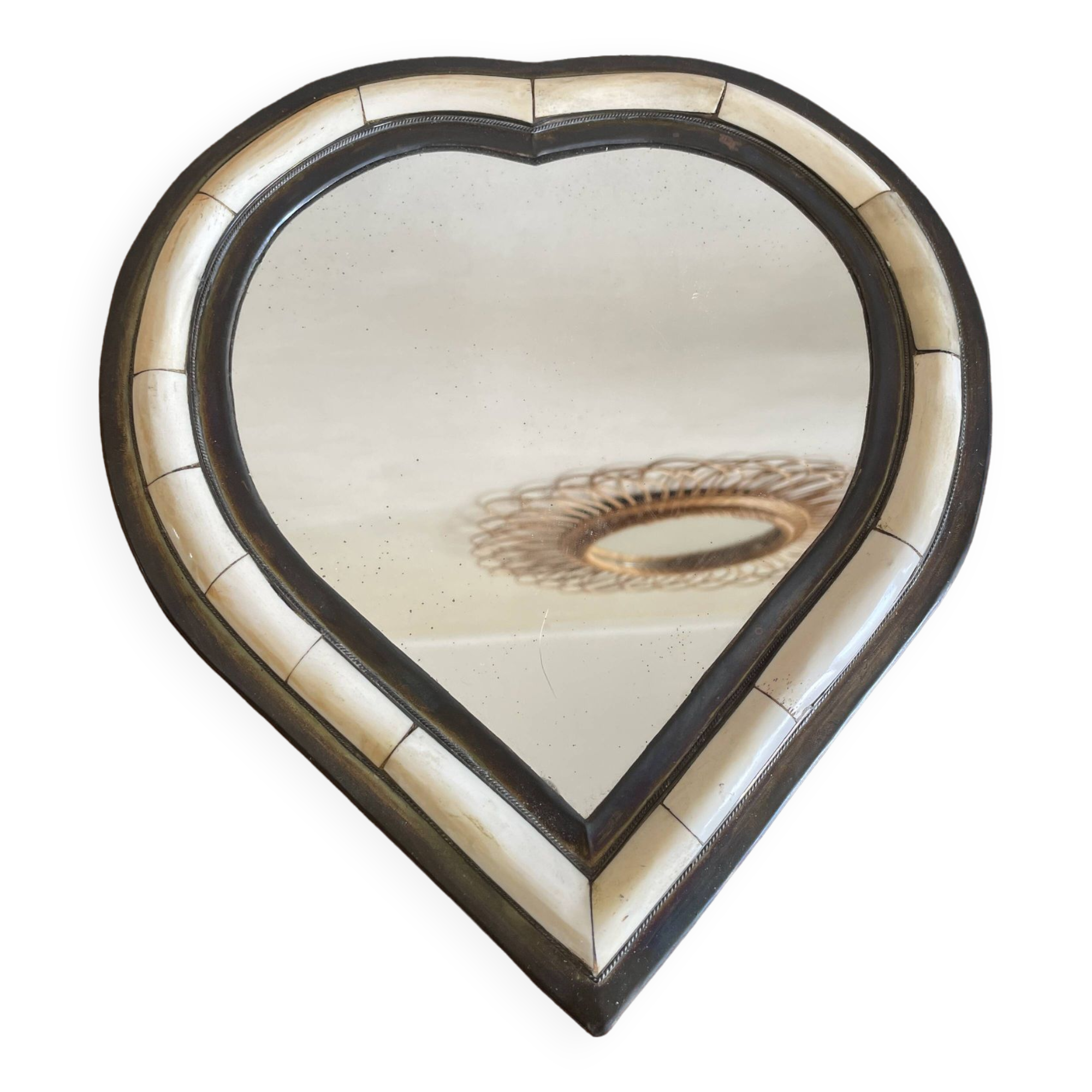Heart-shaped bone and brass mirror