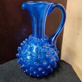Cobalt blue vase pitcher Empolie in bubbled glass with dots.