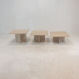 Set of 3 italian travertine coffee or side tables, 1980s