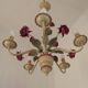 French vintage metal deep pink rose and green leaf 5-light chandelier