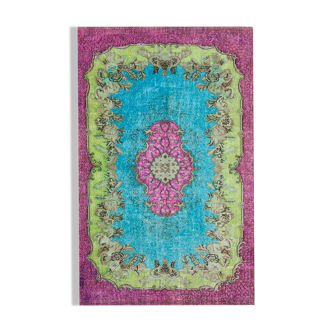 Tapis anatolien rustique noué à la main des années 1980 198 cm x 315 cm tapis multicolore