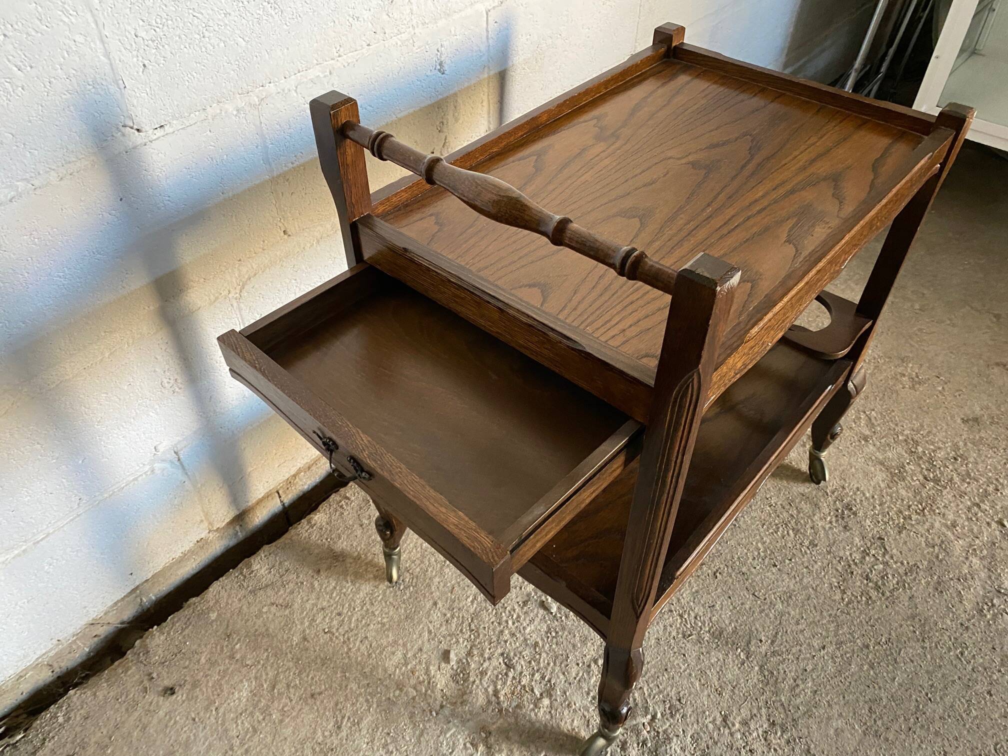 Bar trolley 1 rustic drawer on wheels 1970