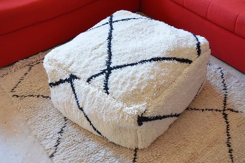 Pouf tapis marocain beni ourain 60 x 60 x 20