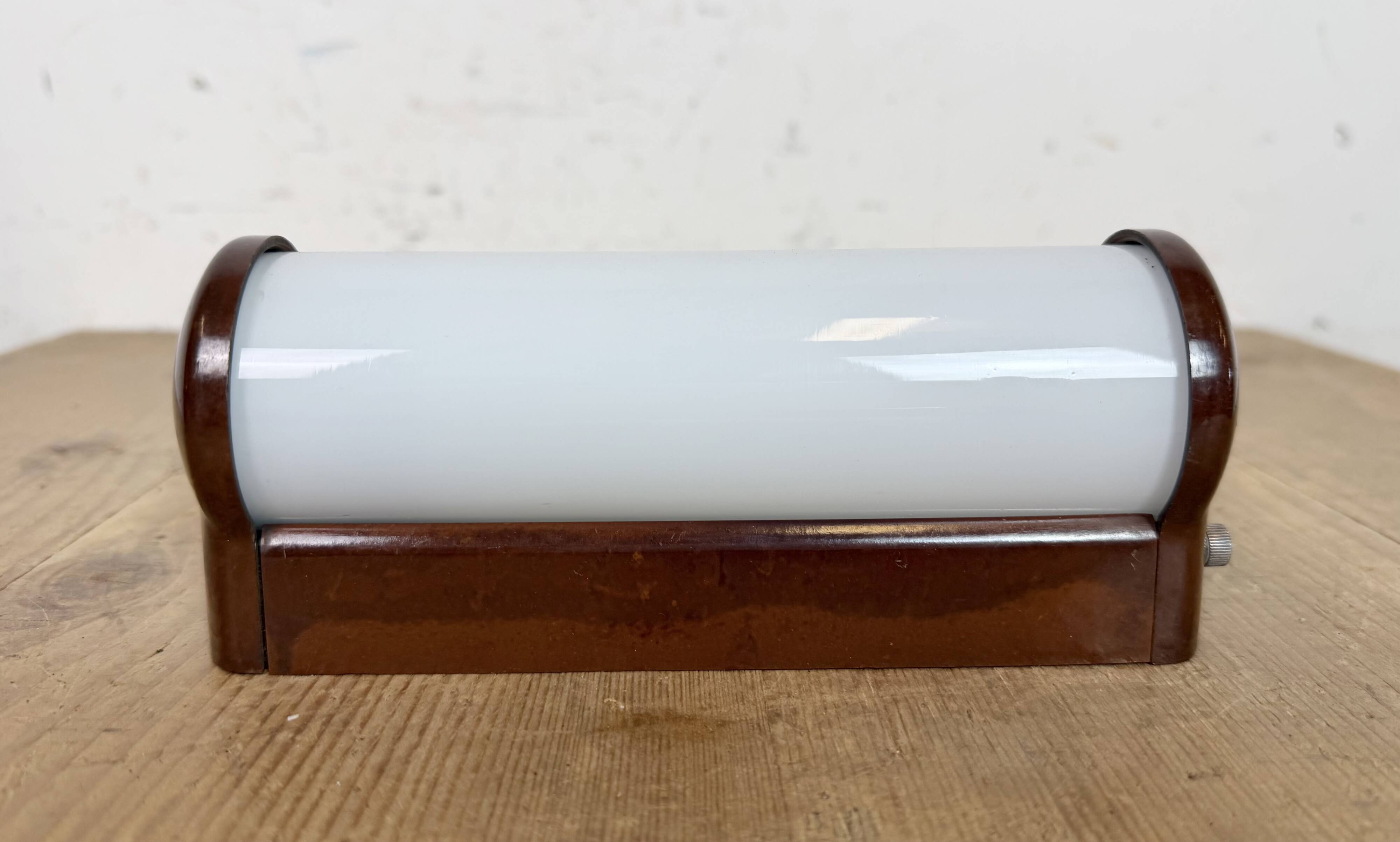 Industrial Brown Bakelite Wall Light with Milk Glass, 1950s