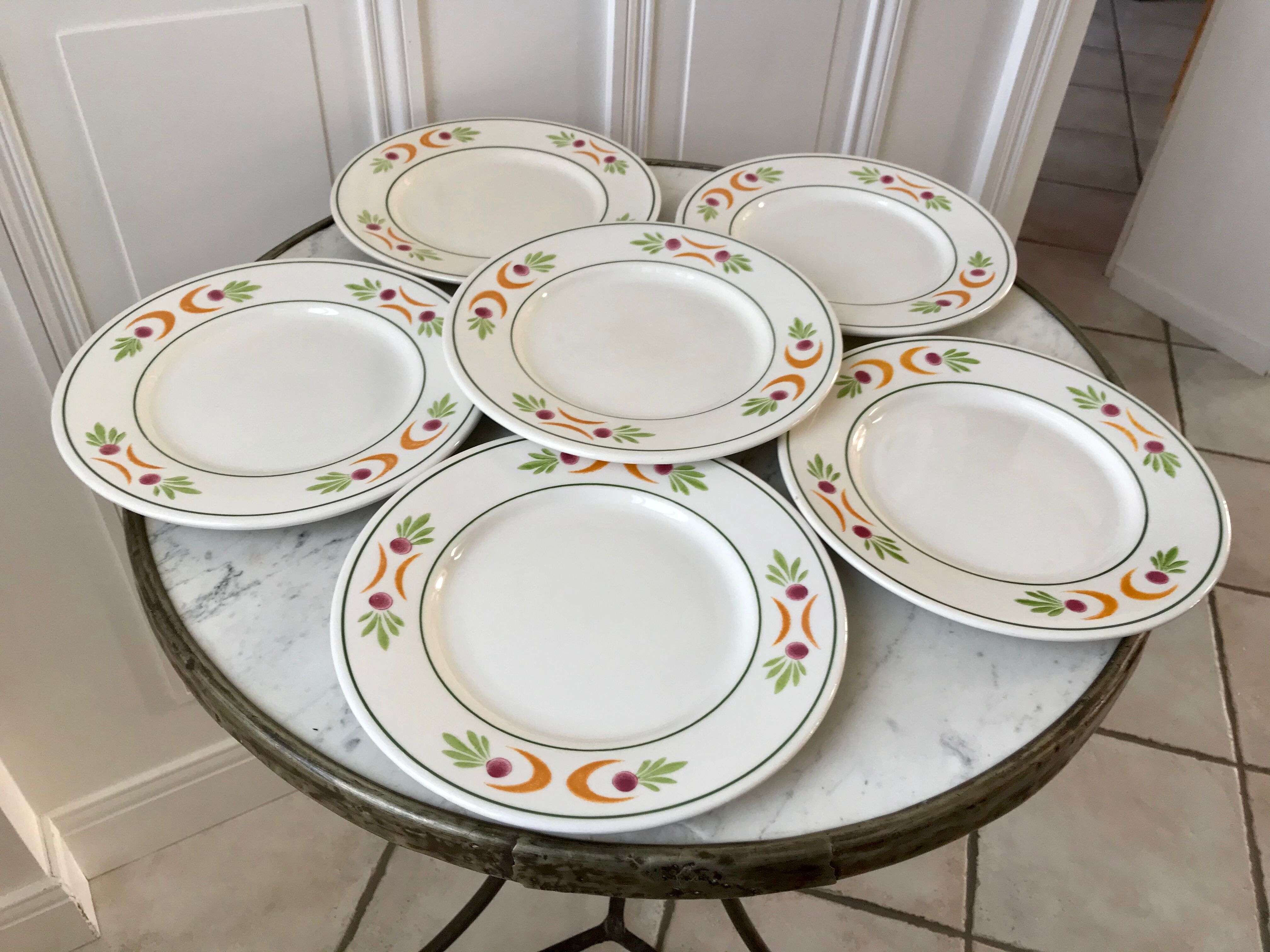 set of 6 colorful flat plates Made in Italy vintage