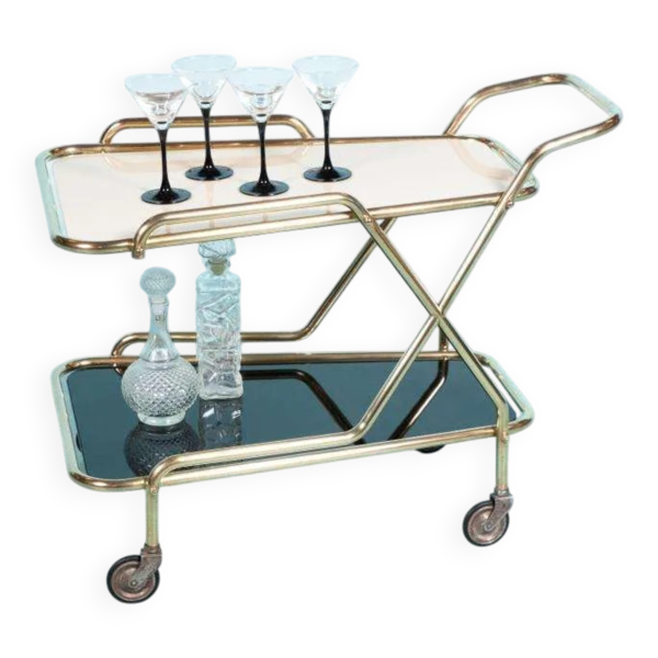 Chariot de service vintage en laiton des années 60, chariot bar en laiton Midcentury