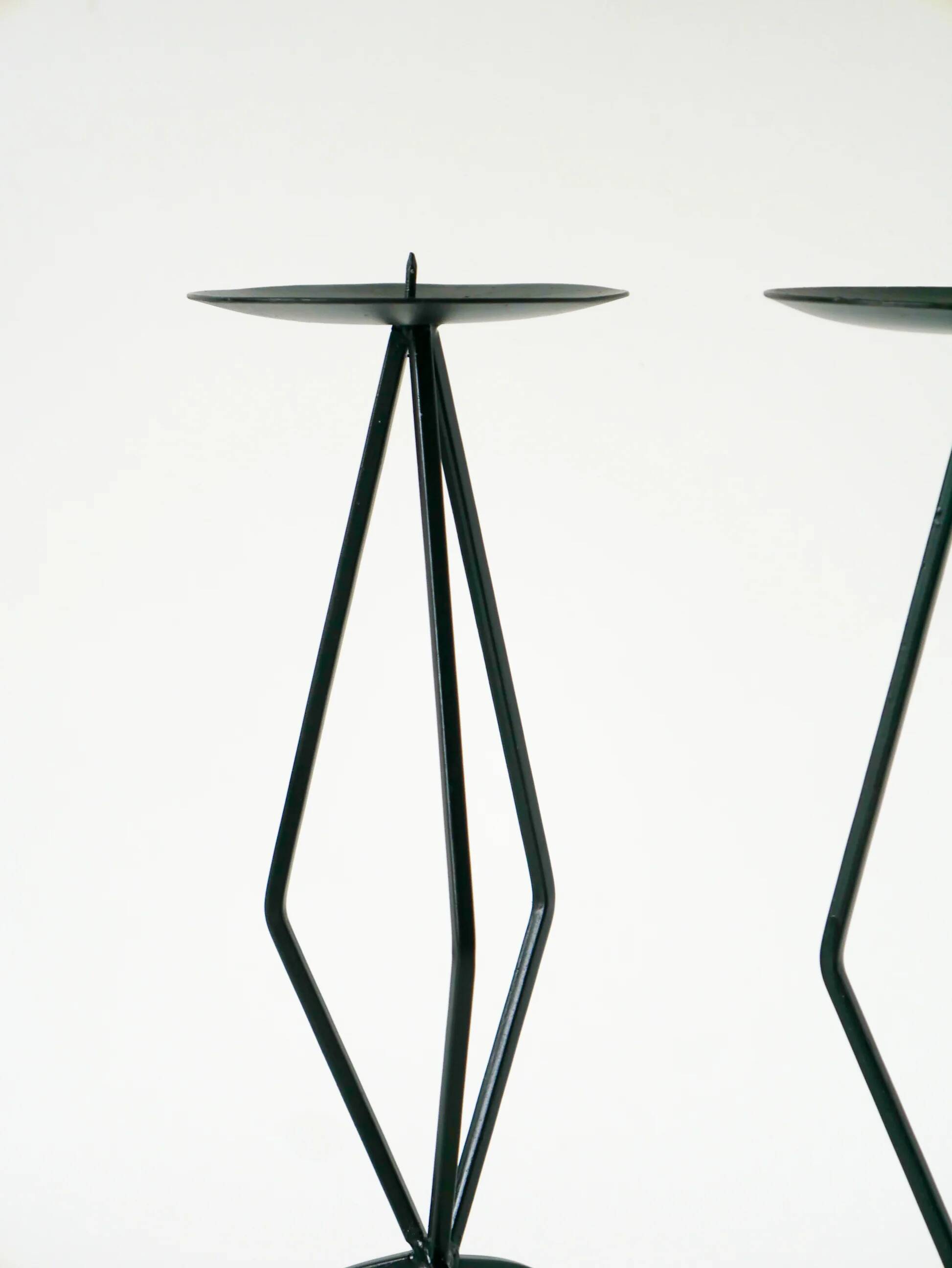 Pair of sculptural wrought iron candle holders, brutalist, 1970.
