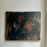 contemporary painting on canvas signed, mixed technique art brut, 1954