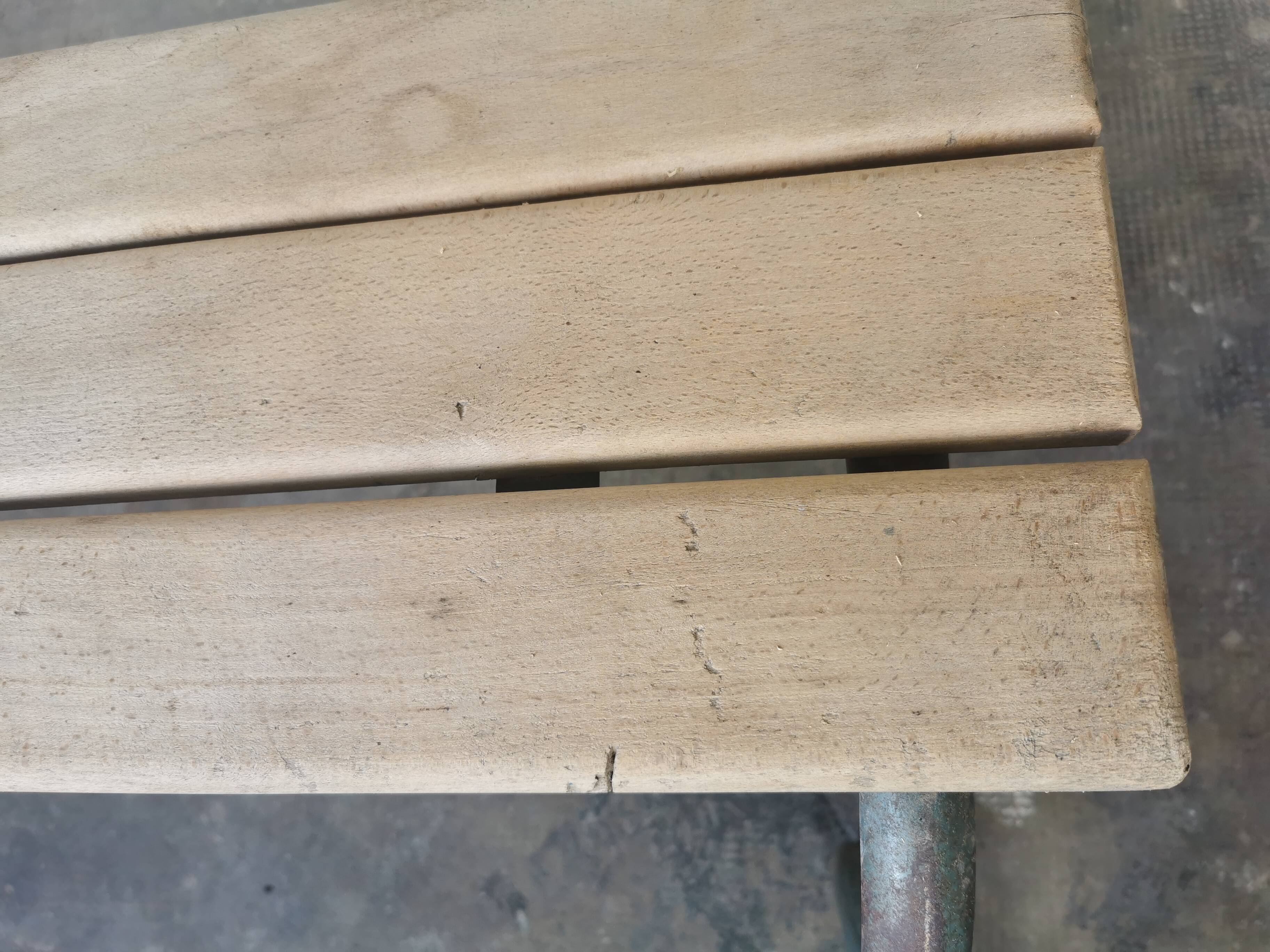 Pair of vintage metal and wood school benches