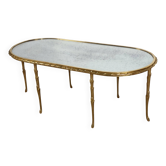 Table basse Maison Baguès en bronze doré et miroir vieilli – Années 1950