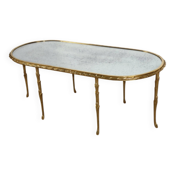Maison Baguès coffee table in gilded bronze and aged mirror – 1950s