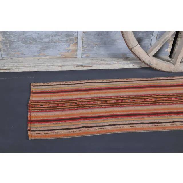Vintage Turkish Hand-Knotted Wool Cotton Red Kilim Runner Rug 53x220