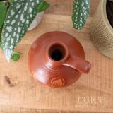 Vintage Terracotta Clay Jug Vase With Floral Pattern, Spanish Pottery