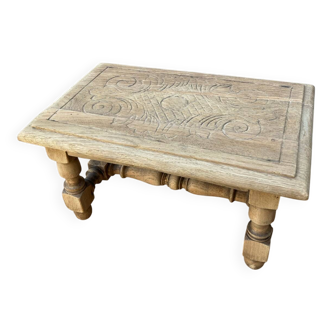 Small stool rustic raw oak sculpted top