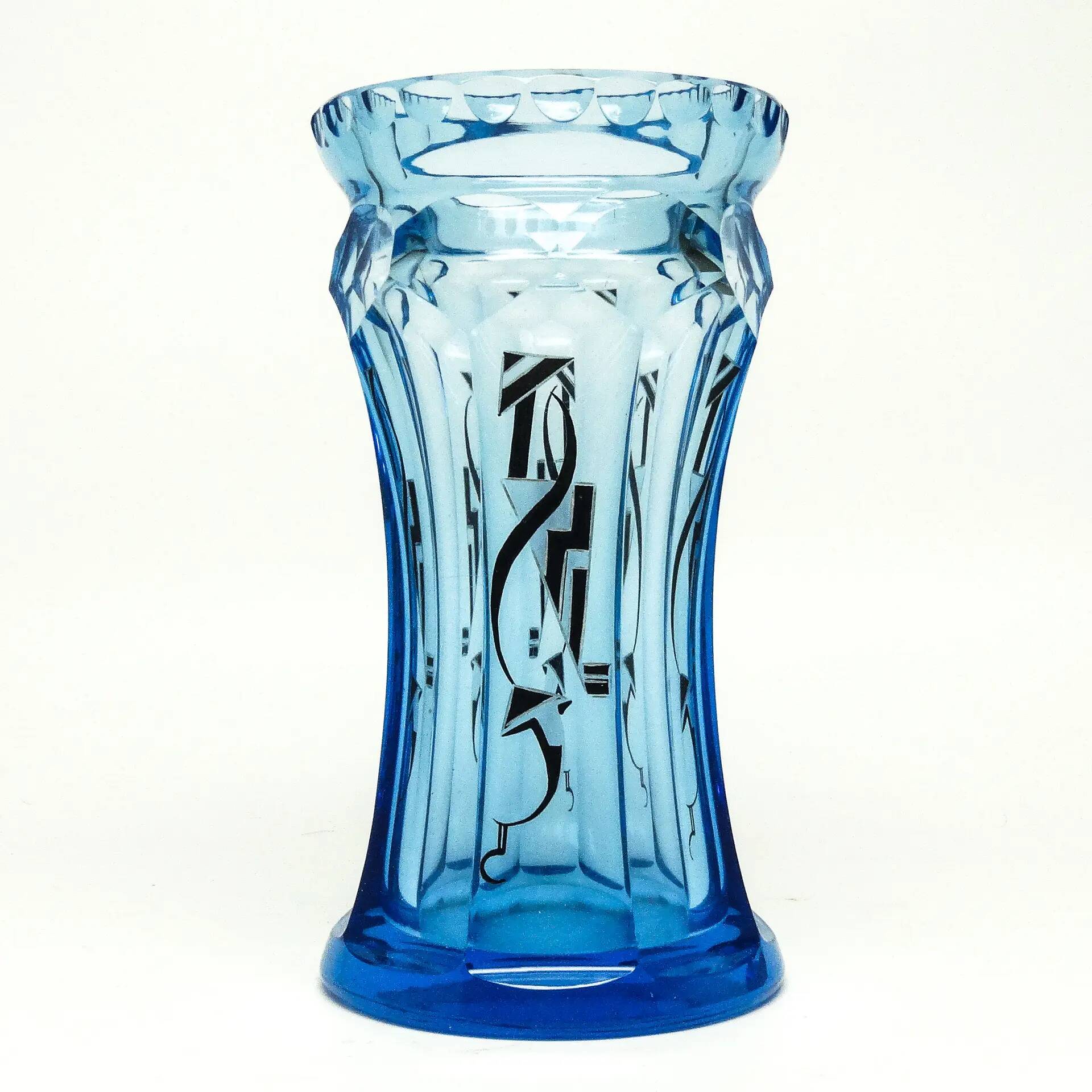 Art Deco vase, blue crystal, designed by K. Palda, Czechoslovakia, 1930s
